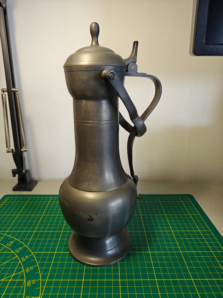 Grote tinnen dekselkan met engeltjesmerk Hollands model, Antiek en Kunst, Antiek | Tin, Ophalen of Verzenden