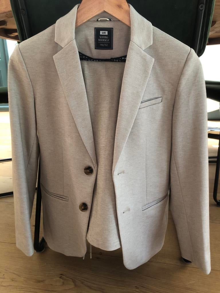 Mooi beige jongens pak (WE) en witte blouse (Zara) 146-152, Ophalen of Verzenden, Zo goed als nieuw, Jongen, Setje