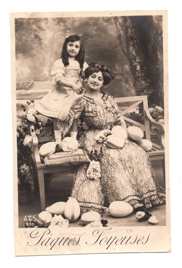 Oude Ansichtkaart Pasen Moeder Dochter Paaseieren ca. 1910, Ophalen of Verzenden, Voor 1920, Ongelopen, Feest(dag)