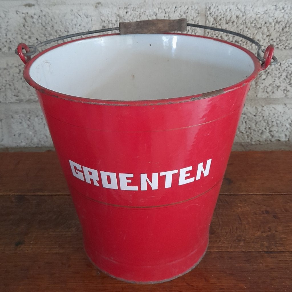 Emaille emmer - opschrift Groenten, Ophalen