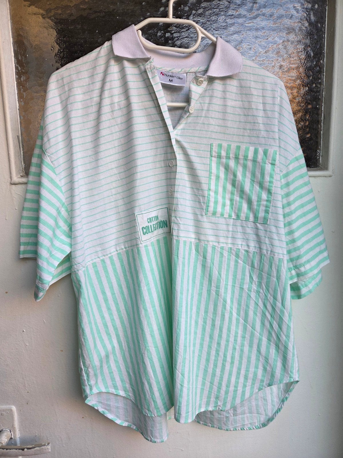 Vintage Hunkemöller Gestreepte Blouse Polo Top Wit Mint, Maat 38/40 (M), Meerkleurig, Ophalen of Verzenden, Zo goed als nieuw