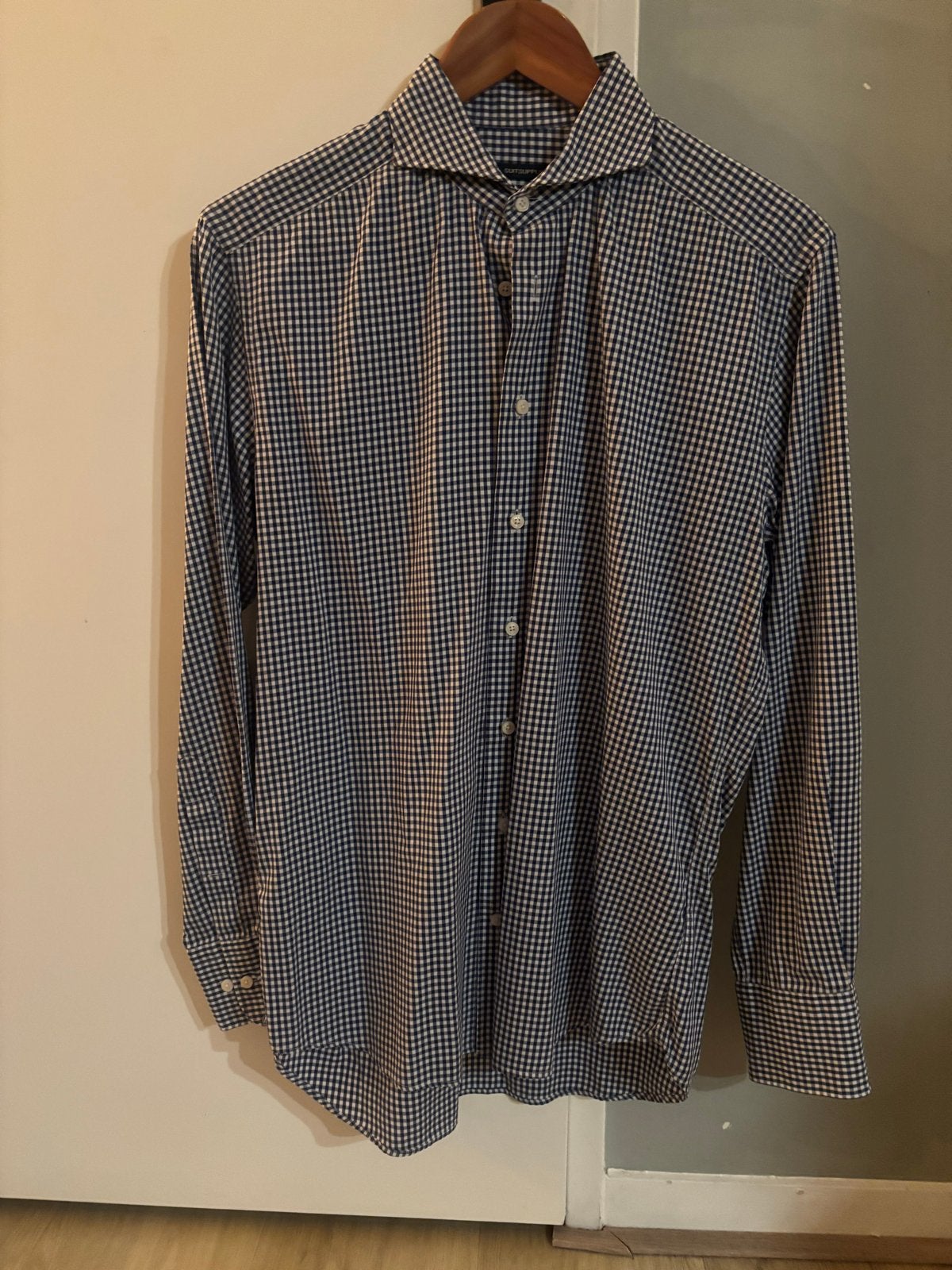 SuitSupply geruit overhemd - Halswijdte 40 (M), Ophalen of Verzenden, Zo goed als nieuw, Blauw, Halswijdte 39/40 (M)