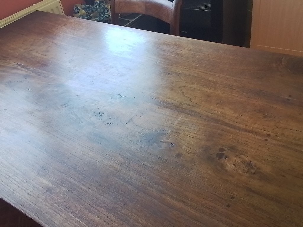 Eettafel en stoelen teakhout, Ophalen, Teakhout, 50 tot 100 cm, Zo goed als nieuw