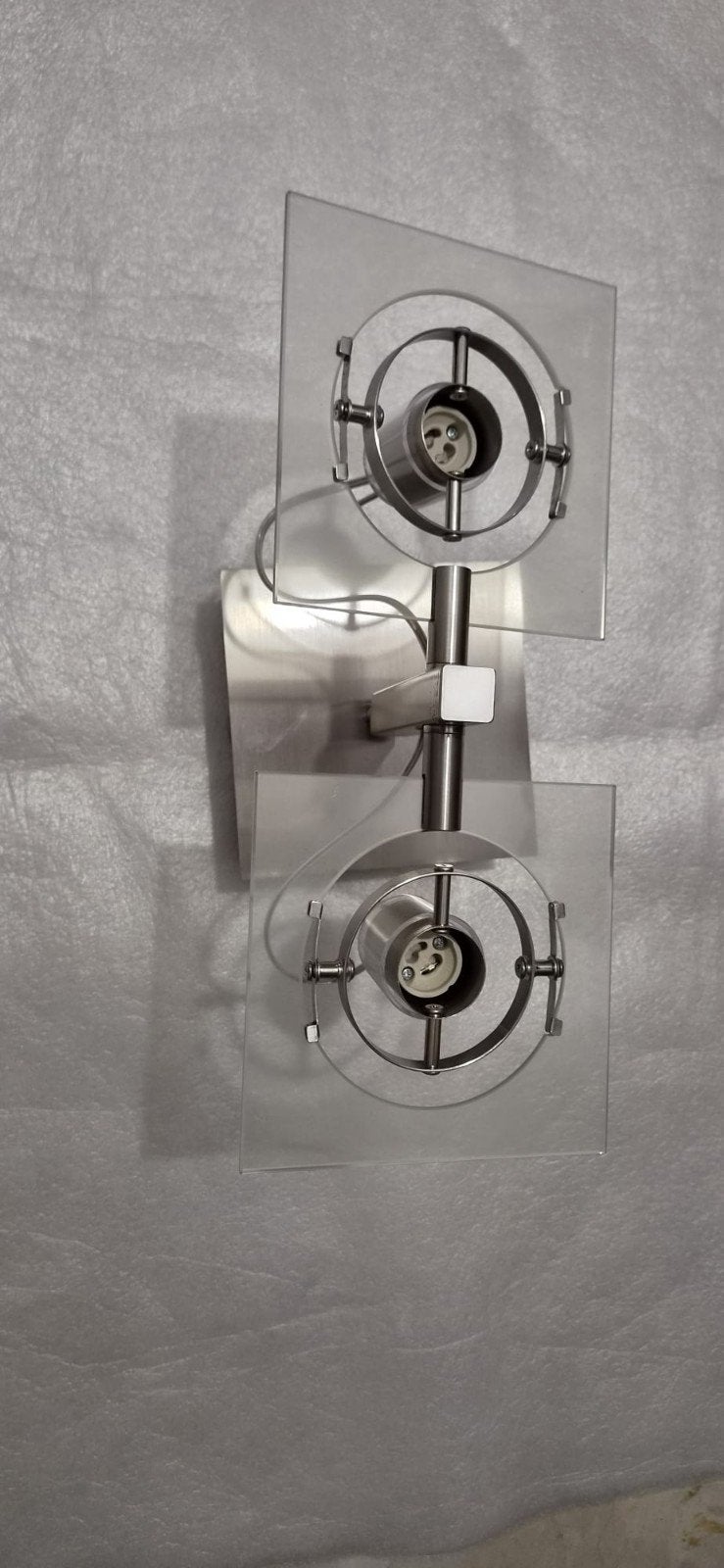 Moderne lamp met twee lichtpunten - RVS en glas, Ophalen, Gebruikt, GU10, Glas