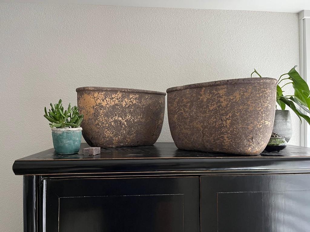 Keramiek pot set Bali Indonesie donker gevlamd set stoer, 25 tot 40 cm, Verburgt Vintage, Ophalen of Verzenden, Minder dan 40 cm