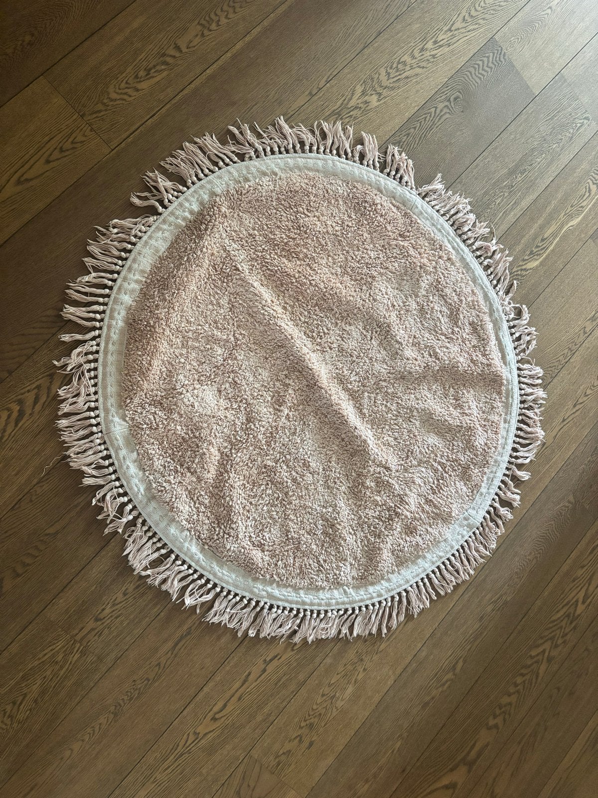 Tapis Petit rond vloerkleed roze, diameter 110 cm, Gebruikt, 100 tot 150 cm, Rond, Ophalen of Verzenden