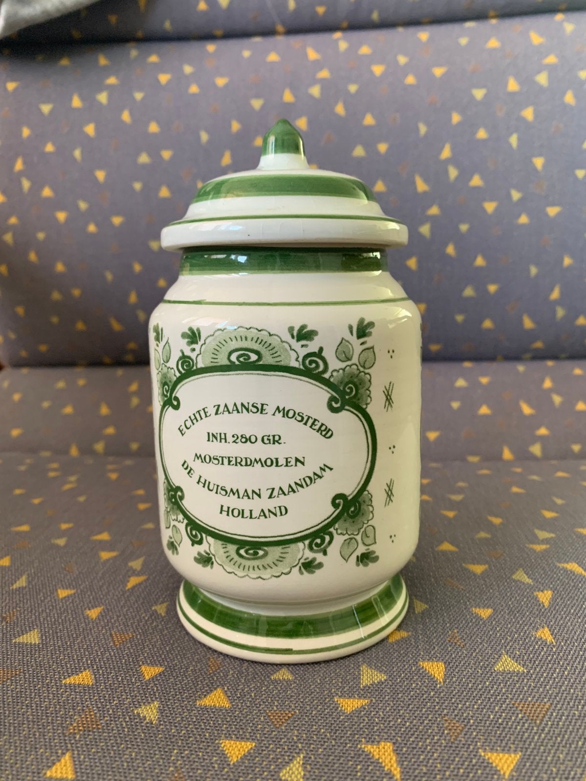 Vintage mosterd pot Delfts groen, Ophalen of Verzenden