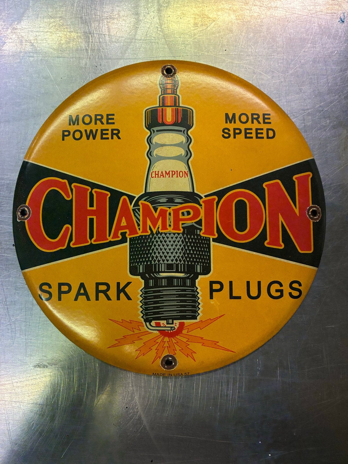 Vintage Champion Bougies Spark Plugs Reclamebord - 30cm, Verzamelen, Ophalen of Verzenden, Gebruikt, Auto's