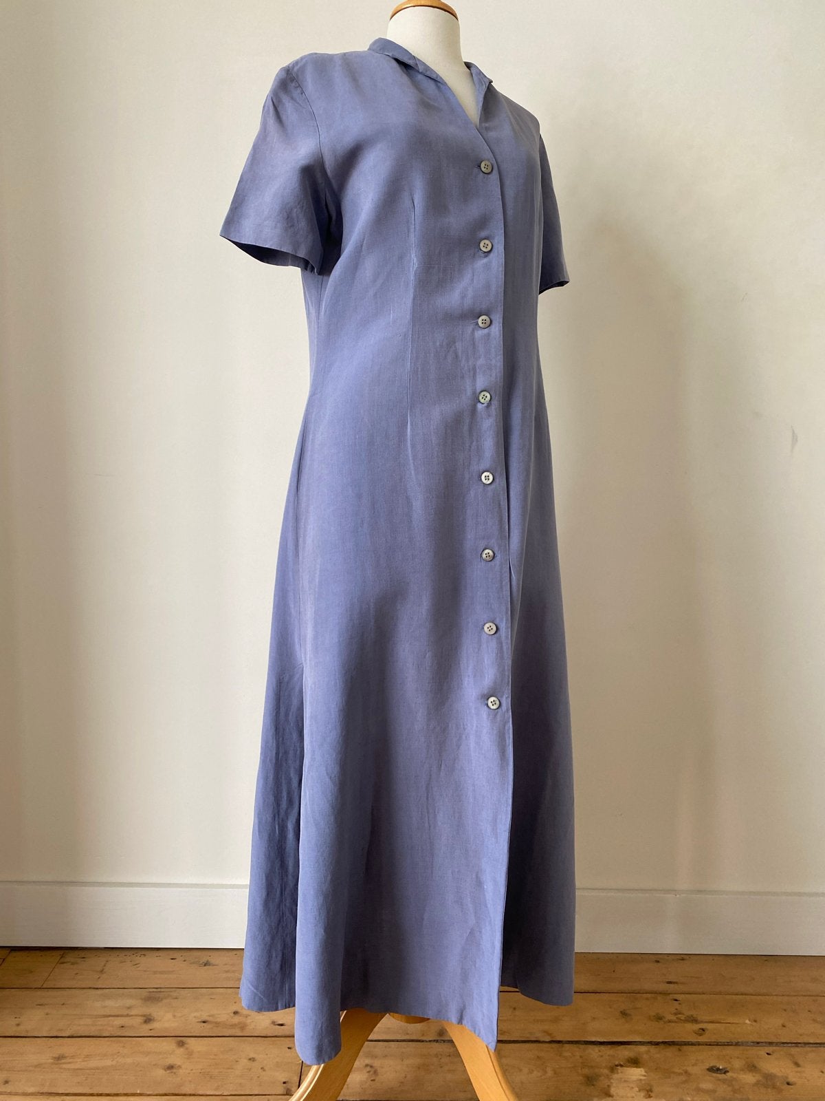 Vintage Laura Ashley Lavendel Zijde Linnen mt 40 Jurk, Maat 38/40 (M), Paars, Ophalen of Verzenden, Gedragen