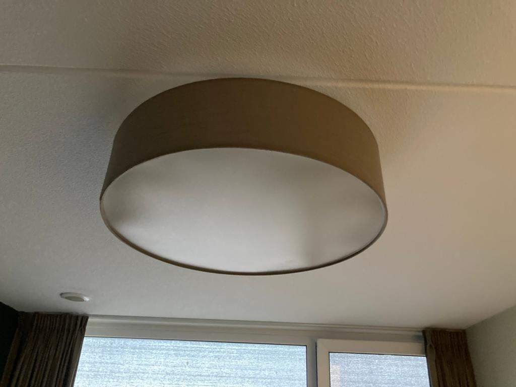 Plafondlamp rond 70 cm met stoffen rand, Ophalen of Verzenden, Zo goed als nieuw, Stof