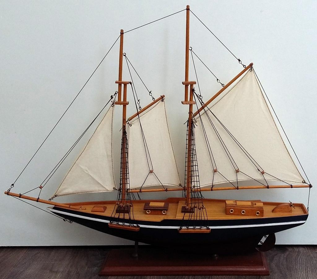 Jaren 80 - 90 Grote Houten Zeilboot Zeilschip Deco Model, Antiek en Kunst, Curiosa en Brocante, Ophalen of Verzenden