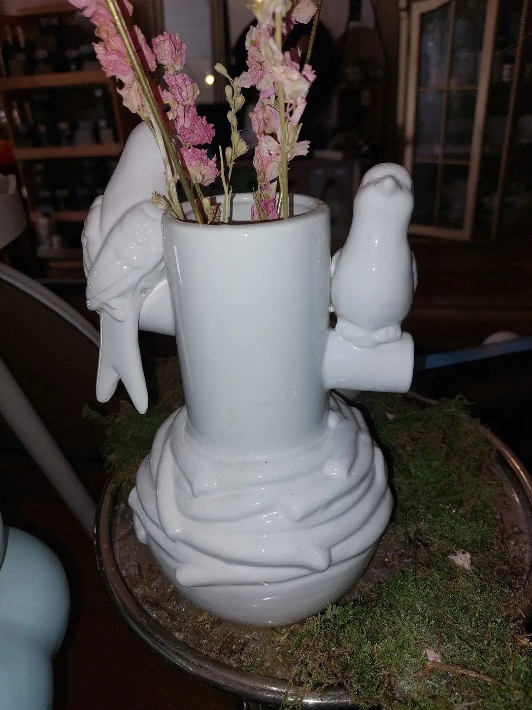 Nieuw Witte vaas met vogels en nest - 24x14 cm, Wit, Nieuw, Ophalen of Verzenden, Met patroon/structuur
