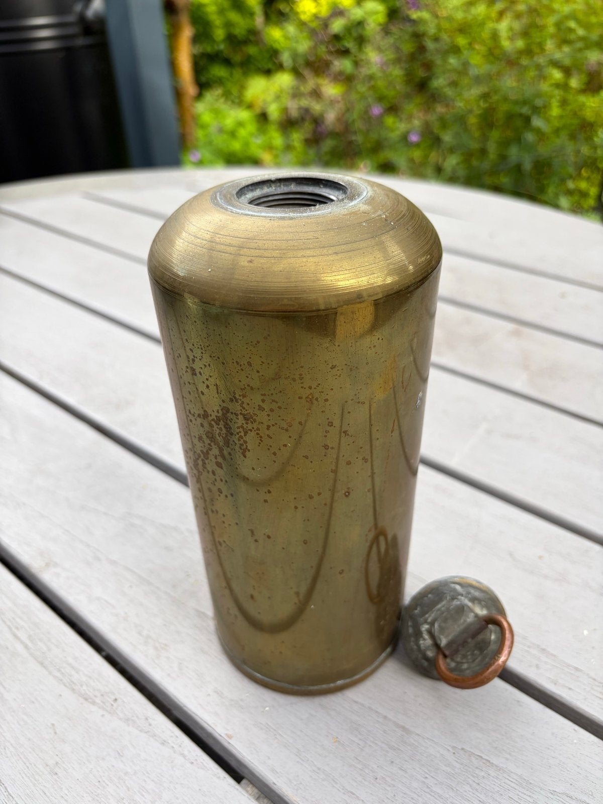 Antieke Messing Olie Lamp Reservoir met Dop, Ophalen