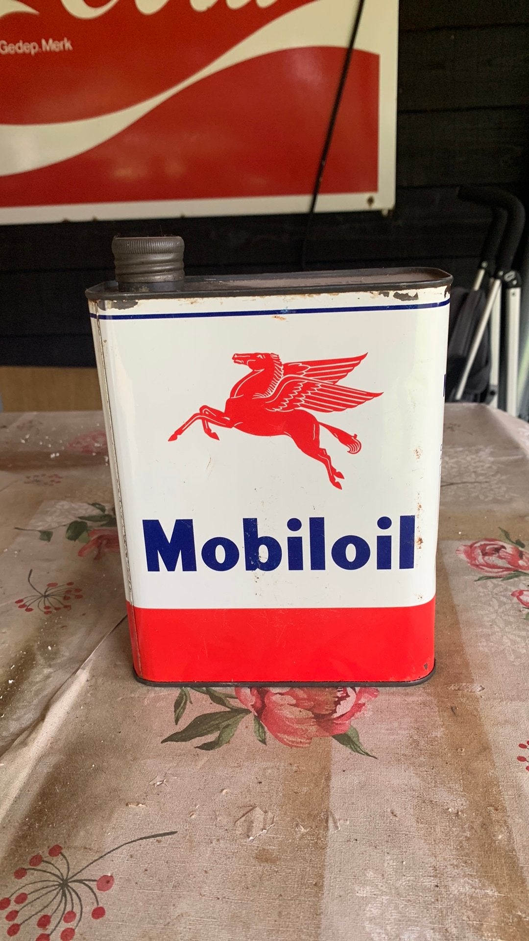 Mobiloil olieblik, Ophalen of Verzenden, Gebruikt