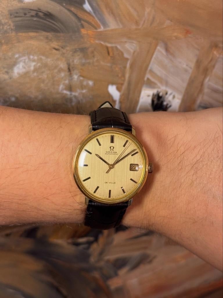 Omega vintage De Ville 166.033, Sieraden, Tassen en Uiterlijk, Horloges | Heren, Gebruikt, Polshorloge, Omega, Staal, Leer, Ophalen of Verzenden