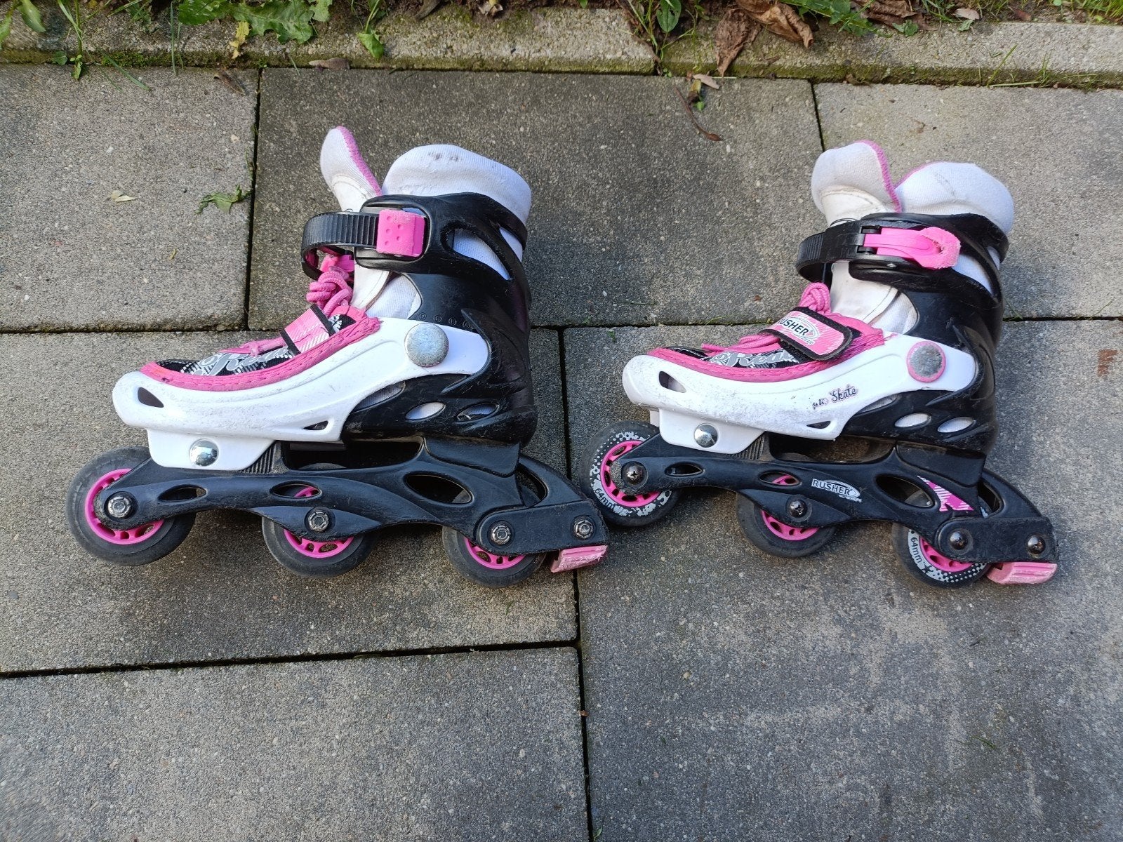 Verstelbare rolschaatsen skeelers maat 31-34, zwart/roze, Ophalen, Gebruikt, Overige typen, Overige merken