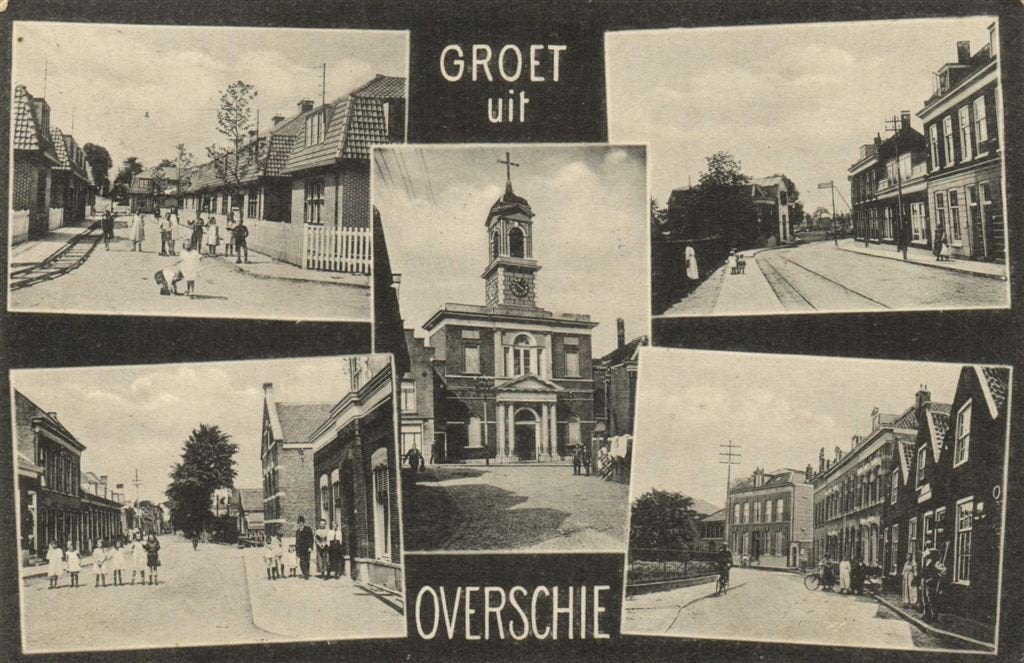 Groet uit Overschie - met 5 afb dorpsgezichten - gelopen, Verzenden, 1920 tot 1940, Gelopen, Zuid-Holland