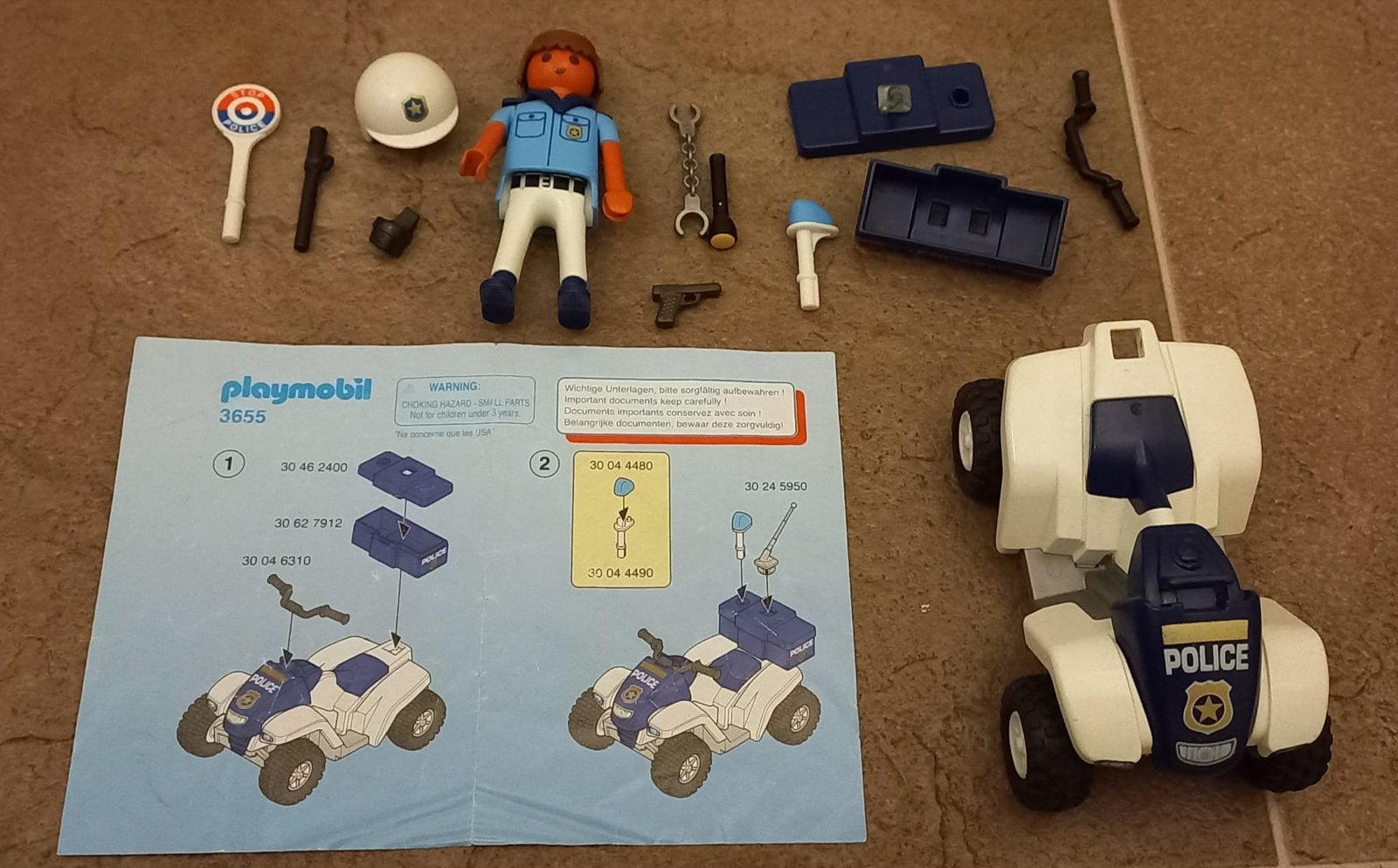 Playmobil Politie Quad met Agent en Accessoires - Set 3655, Gebruikt, Voertuig, Overige series, Complete set