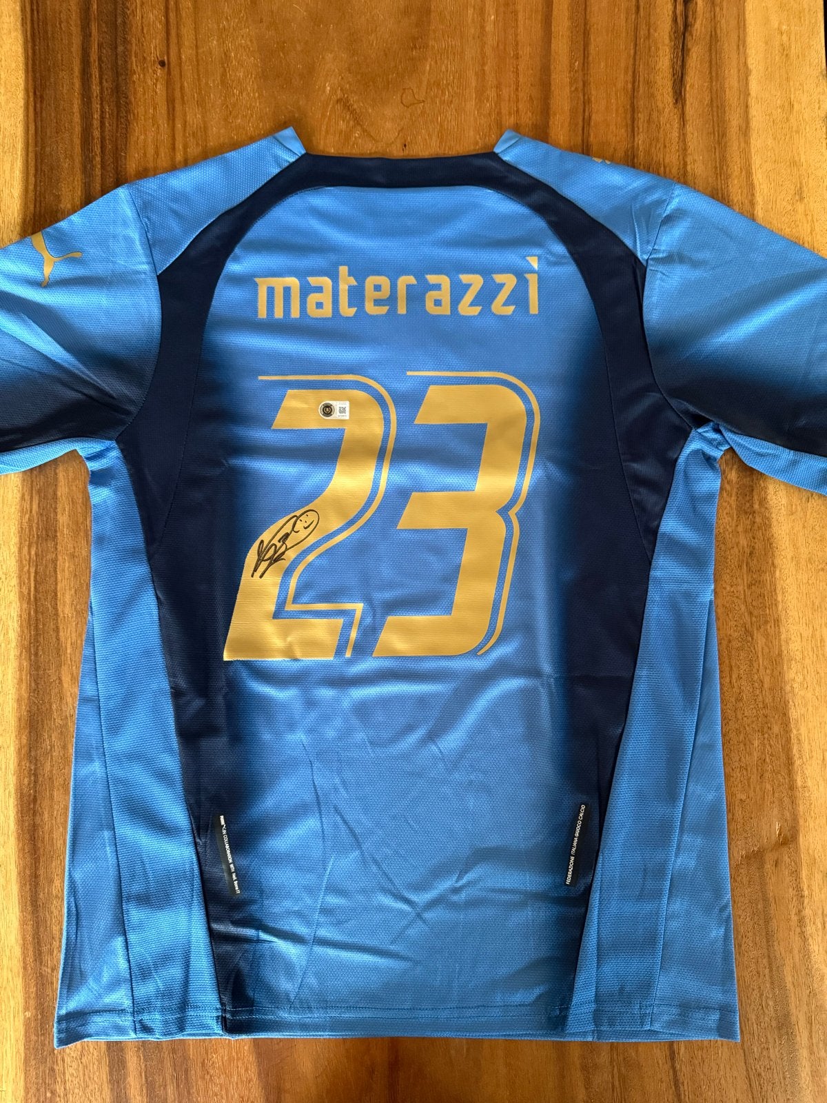Gesigneerd Materazzi Italië shirt - Maat L, Ophalen of Verzenden, Nieuw, Buitenlandse clubs, Shirt