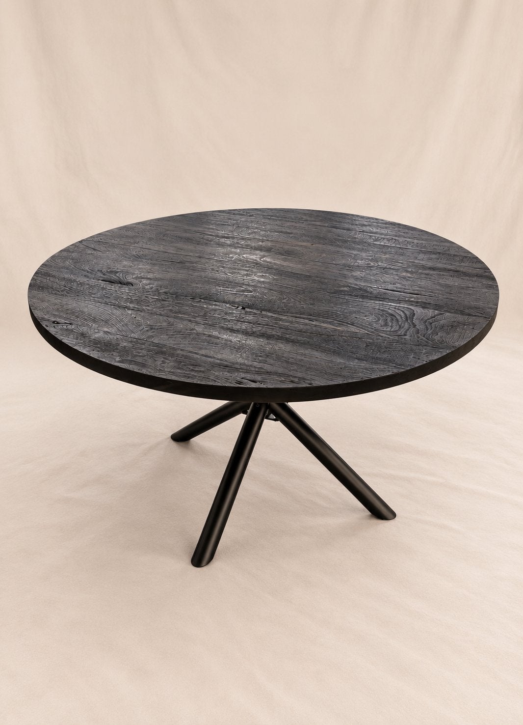 Ronde eettafel zwart hout met metalen onderstel, 100 tot 150 cm, Rond, Nieuw, Ophalen of Verzenden