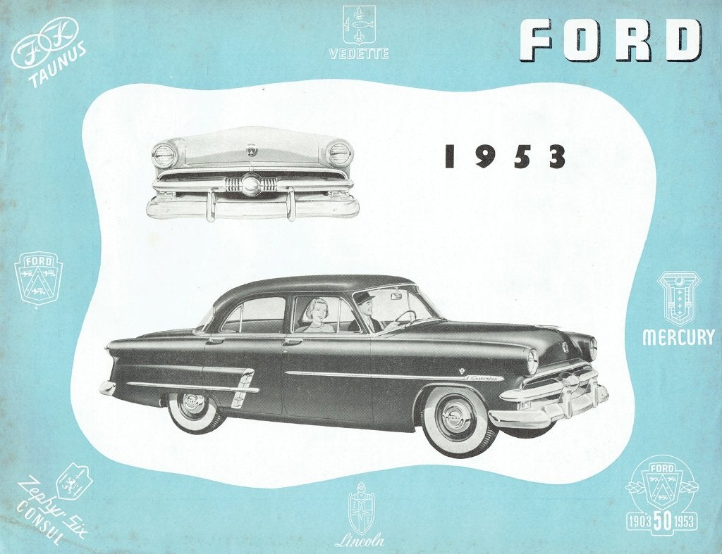 Folder Ford Mainline, Customline & Crestline (1953), Verzenden, Gelezen, Ford