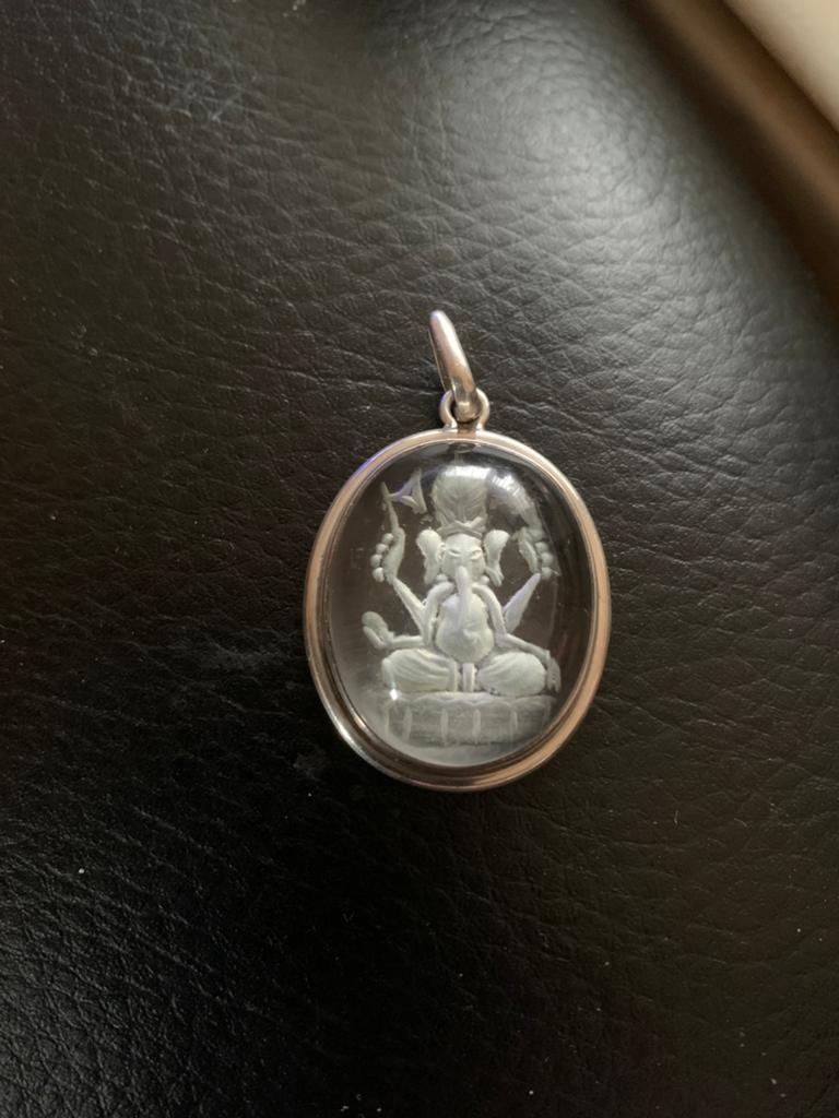 Zilveren Ganesha Hanger met Kristal/Glas, Ophalen of Verzenden, Gebruikt, Zilver, Overige voorstellingen