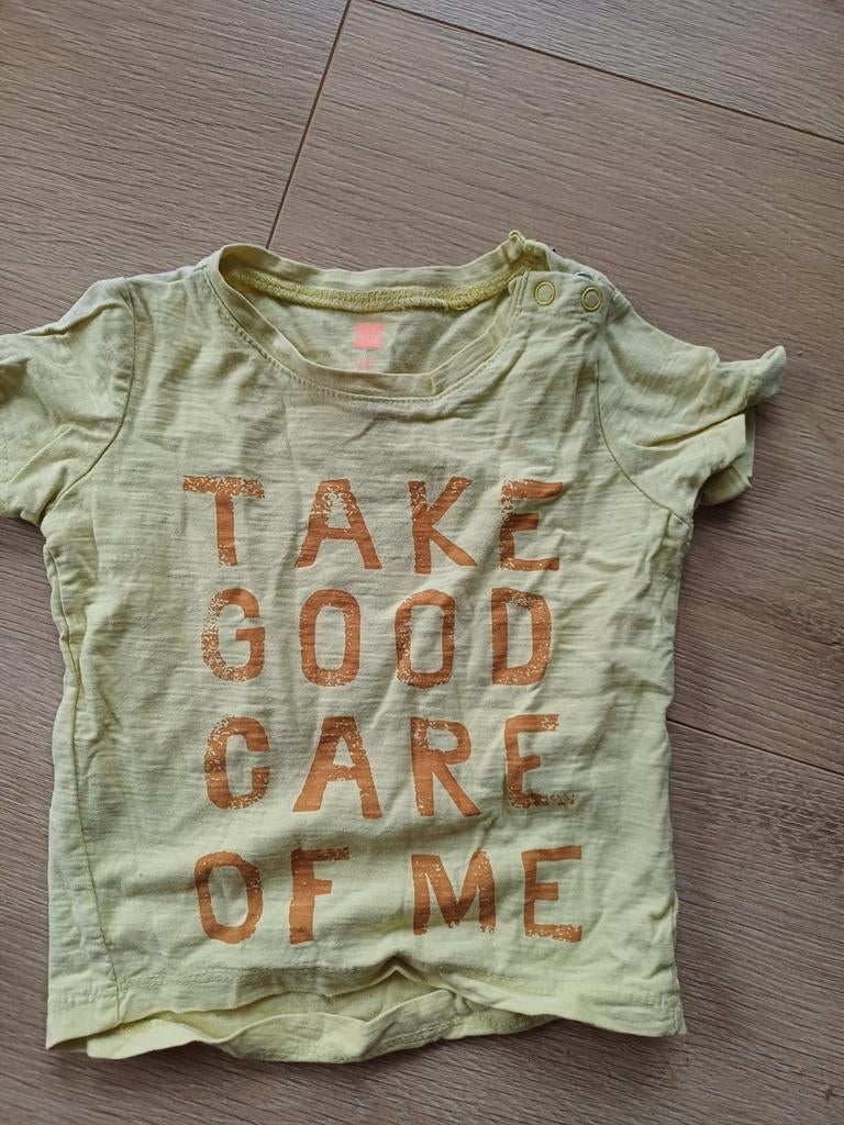Leuk geel Hema shirtje maat 68 met tekst, Ophalen of Verzenden