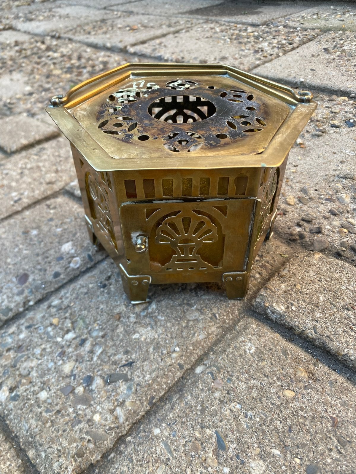 Antieke koperen wierookbrander / theelicht houder, Antiek en Kunst, Ophalen of Verzenden, Koper