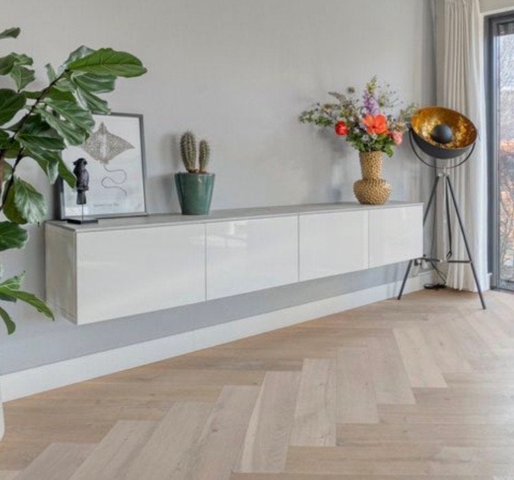 TV-meubel met betonnen blad, Ophalen, Overige materialen, Zo goed als nieuw, 200 cm of meer