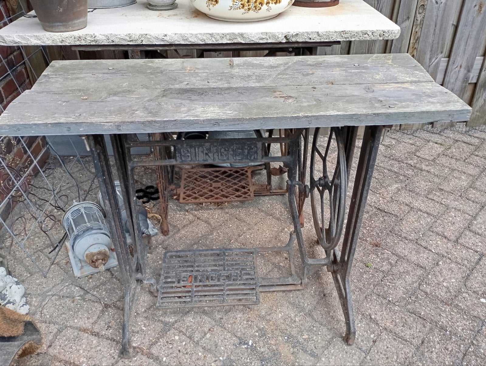 Vintage Singer Naaimachine Onderstel met Houten Blad, Ophalen