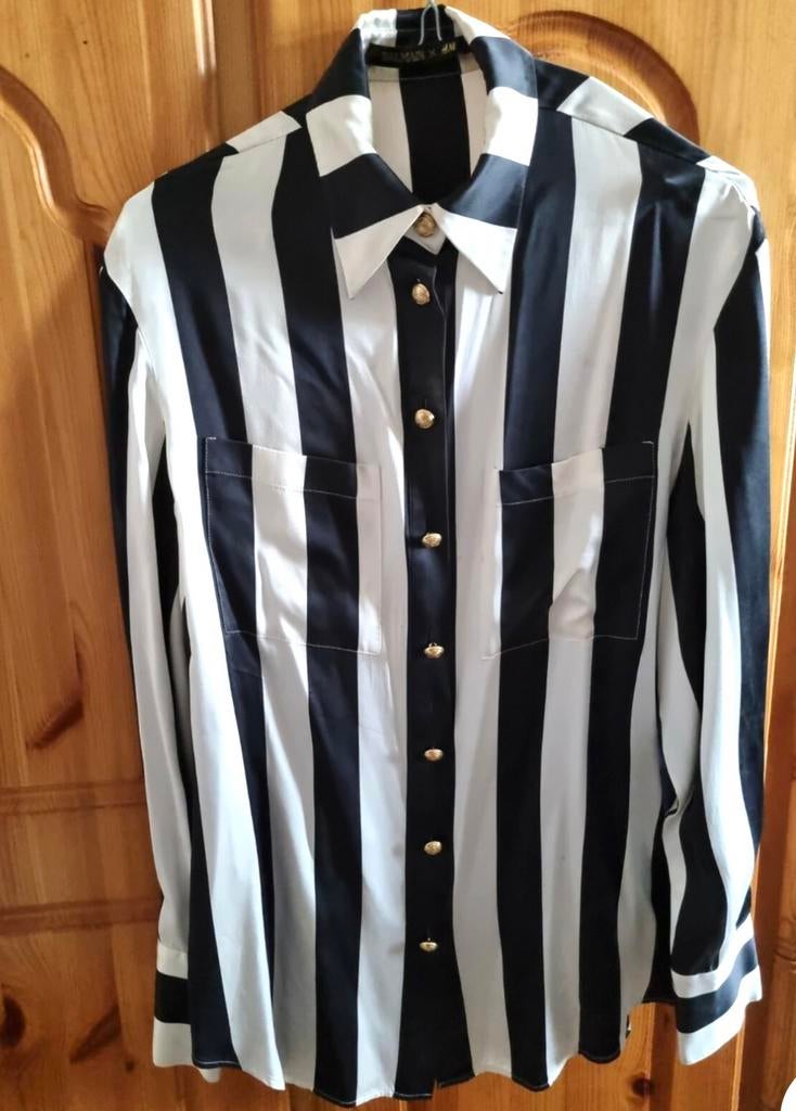 BALMAIN x H&M BLOUSE MAAT L, H&M, Blauw, Maat 42/44 (L), Ophalen of Verzenden