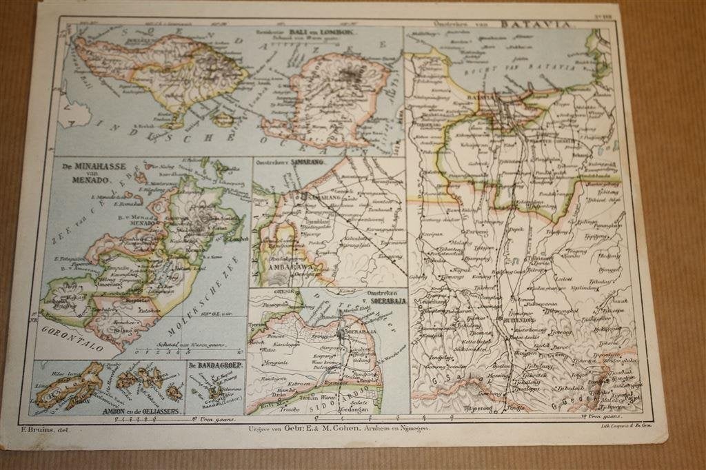 Antieke kaart - Batavia, Bali, Lombok etc- Bruins 1895 !!, Boeken, Atlassen en Landkaarten, Gelezen, Ophalen of Verzenden, Landkaart