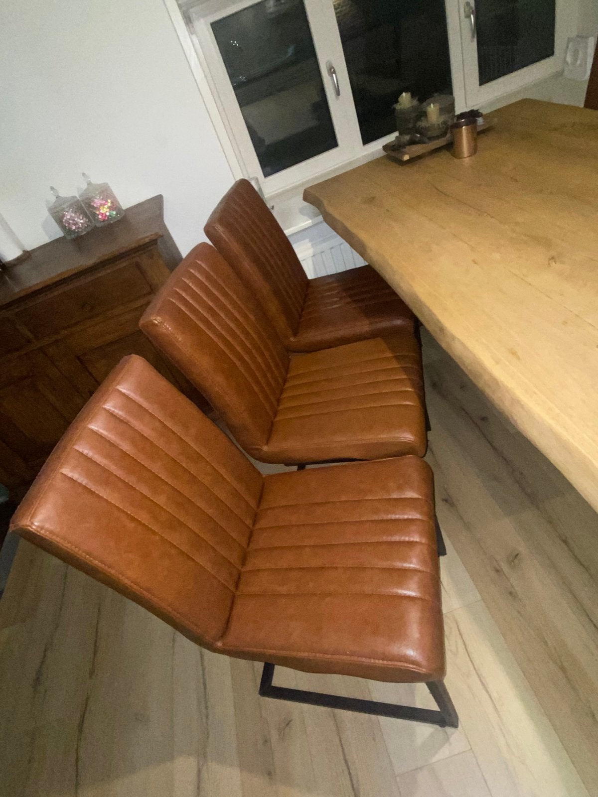 6 cognac eetkamer stoelen, Ophalen, Bruin, Leer, Vijf, Zes of meer stoelen
