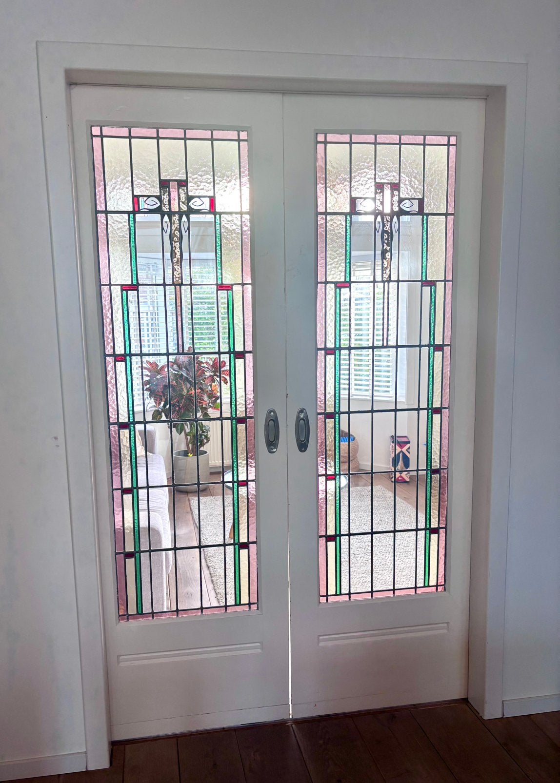 Jaren ‘30 Ensuite Schuifdeur glas in lood - 207,5x67,5/82,2, Ophalen, Gebruikt, 80 tot 100 cm, Binnendeur