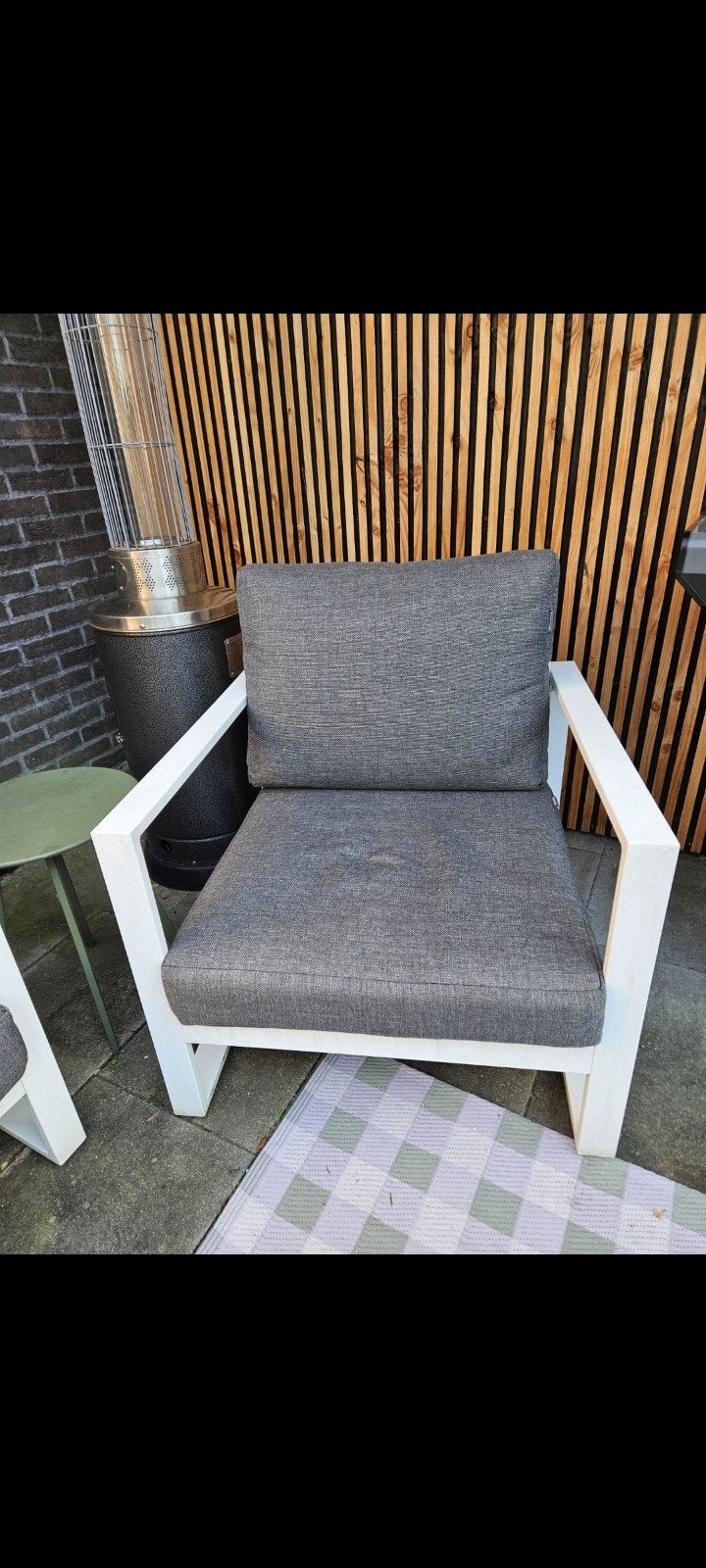 Tuinset met 2 stoelen, 1 bank en salontafel + kussens, Ophalen, 4 zitplaatsen, Gebruikt, Bank