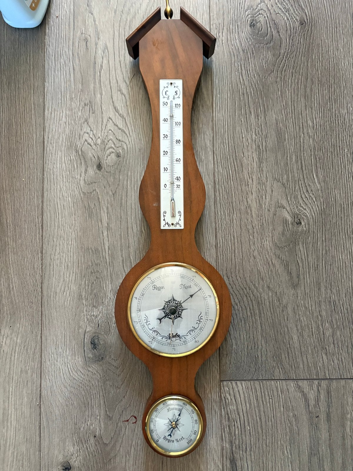 Vintage Weerstation Barometer Thermometer Hygrometer Hout, Ophalen of Verzenden, Gebruikt, Weerstation