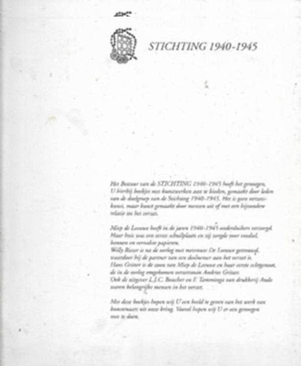 Stichting 1940-1945 LJC Boucher : Willy Rieser Hans Gritter, Ophalen of Verzenden, Zo goed als nieuw, Schilder- en Tekenkunst