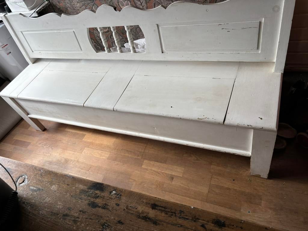 Eettafel klepbank degelijk hout, Ophalen, Gebruikt, Rechte bank, 200 tot 250 cm