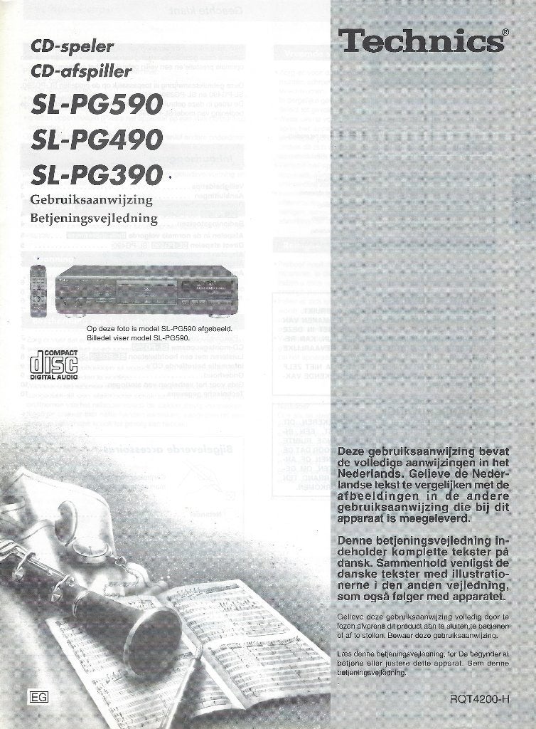 HANDLEIDING BOEK NL=TECHNICS - SL-PG390 +SL-PG490 + SL-PG590, Ophalen of Verzenden, Zo goed als nieuw, Technics