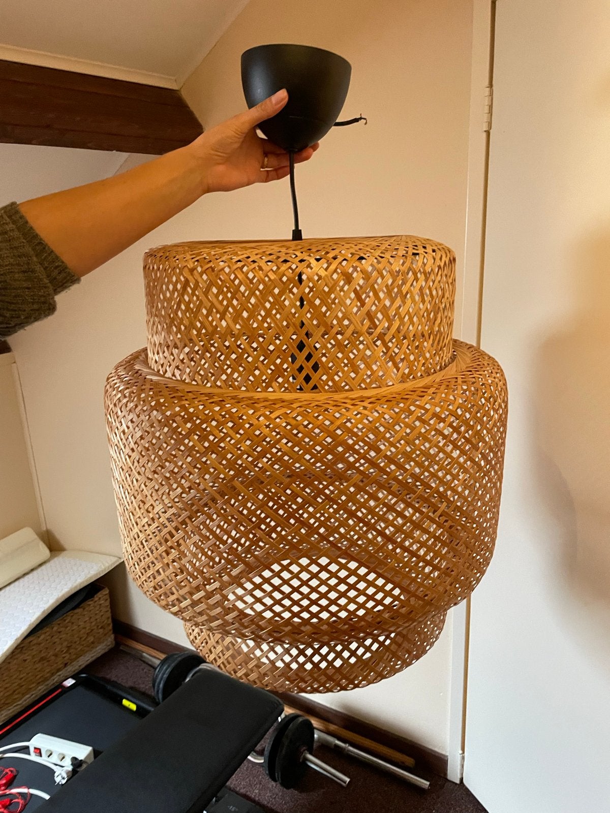 Ikea bamboe lamp - Hanglamp, Ophalen, Zo goed als nieuw, Natuurlijk materiaal, E27 (groot)