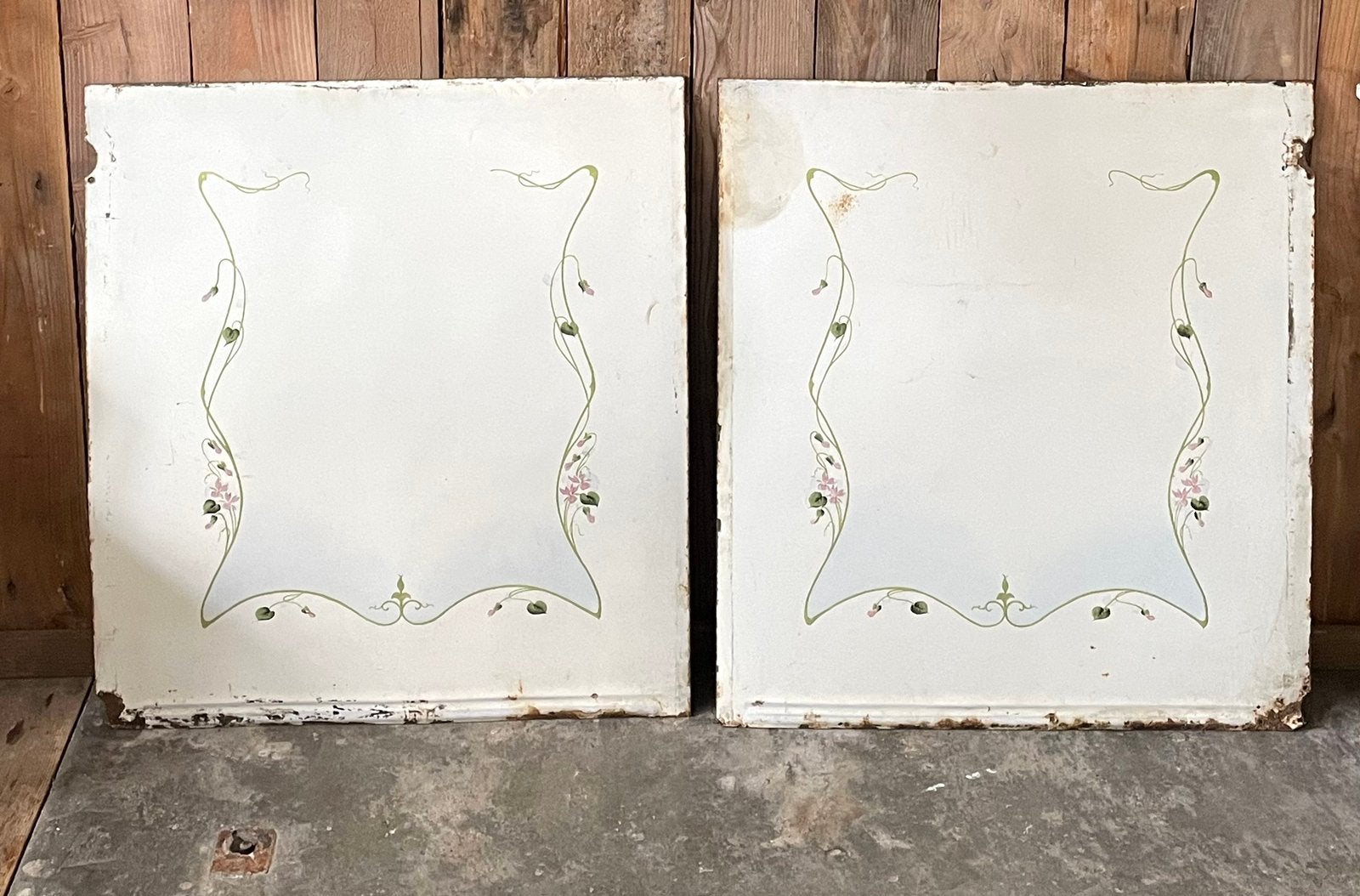 Emaille oude achterwand platen met roze bloemetjes, Ophalen