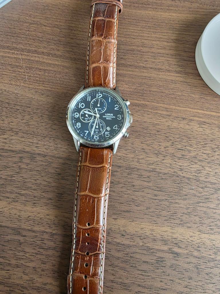 Lorus Chronograaf Horloge met Leren Band, Sieraden, Tassen en Uiterlijk, Horloges | Antiek, Ophalen of Verzenden, Staal, Polshorloge