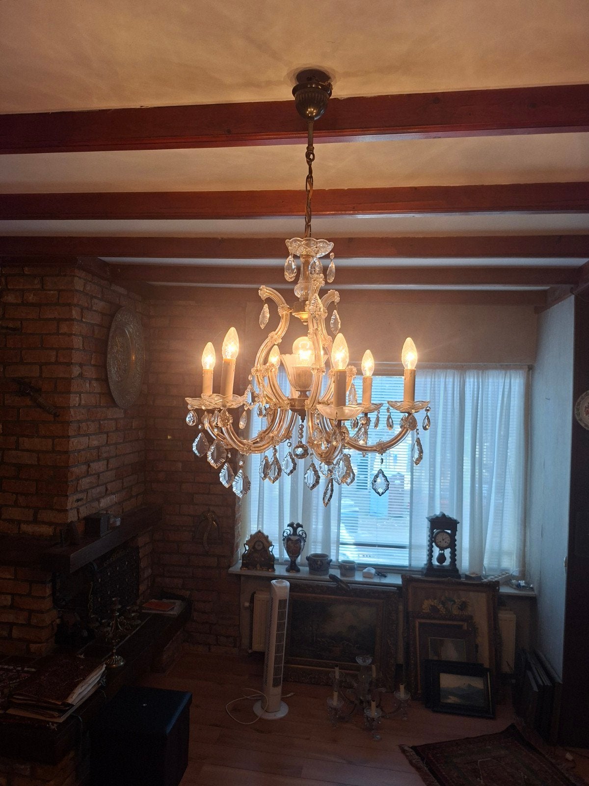 2x Antieke Kristallen Kroonluchters - Klassieke Elegantie, Ophalen, E14 (klein), Zo goed als nieuw, Glas