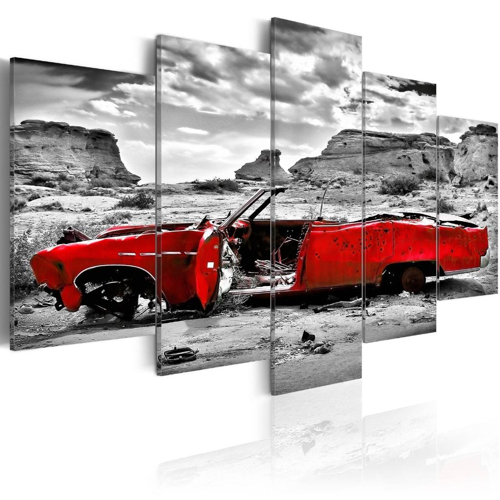 21 Rode Cabrio Oldtimer 5 Luik Canvas Schilderij 200x100cm, Ophalen of Verzenden