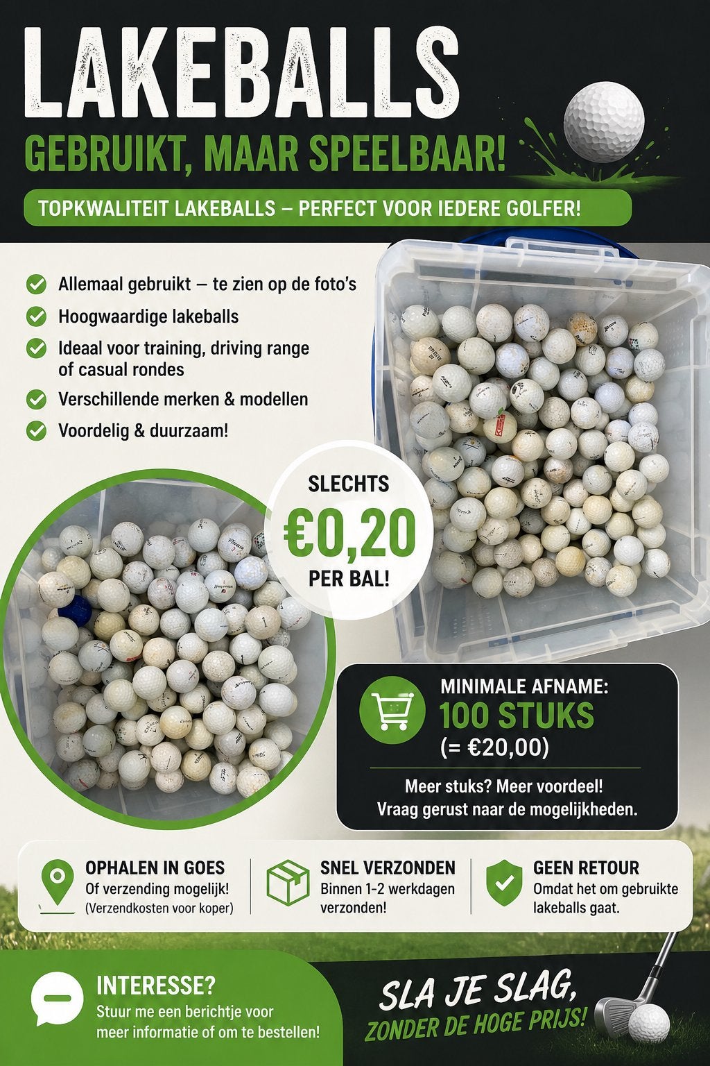Lakeballs golfballen 100/200/300 stuks, Ophalen of Verzenden, Gebruikt, Overige typen, Overige merken