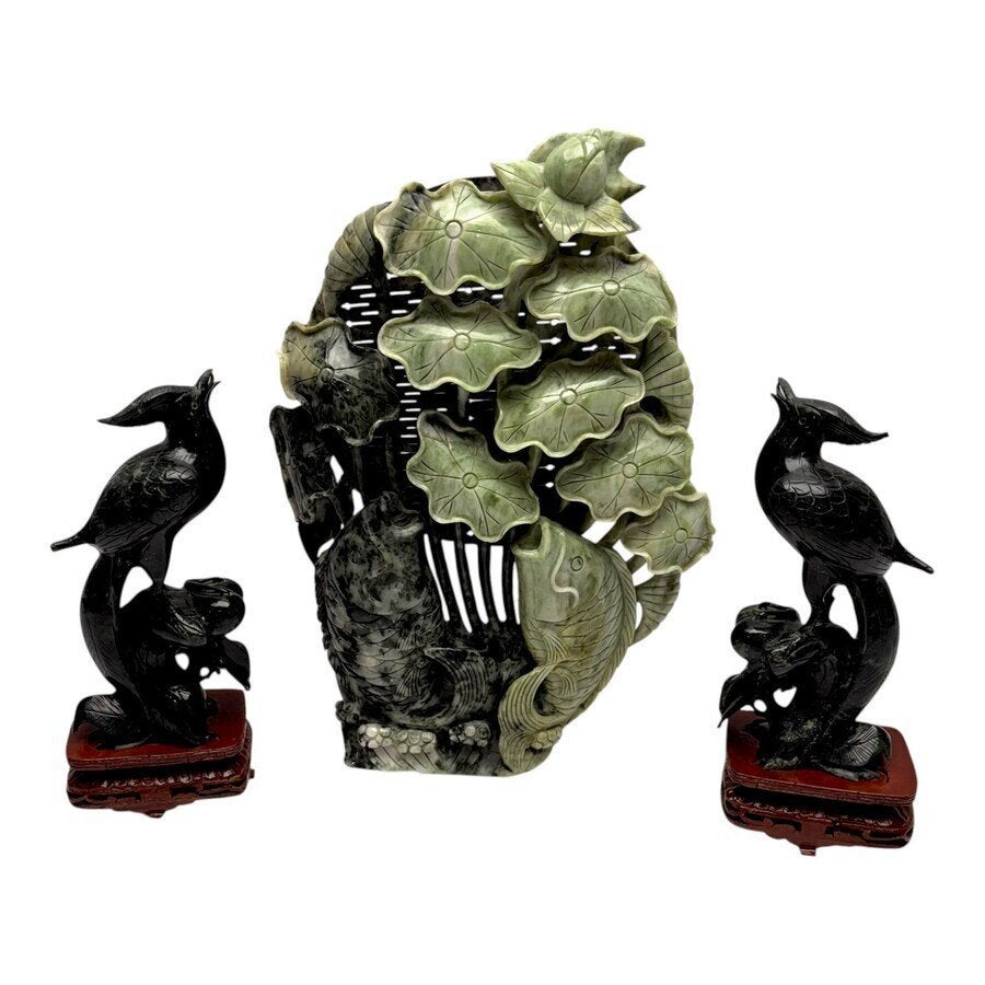 Lot van drie Chinese hardstenen sculpturen, Ophalen of Verzenden