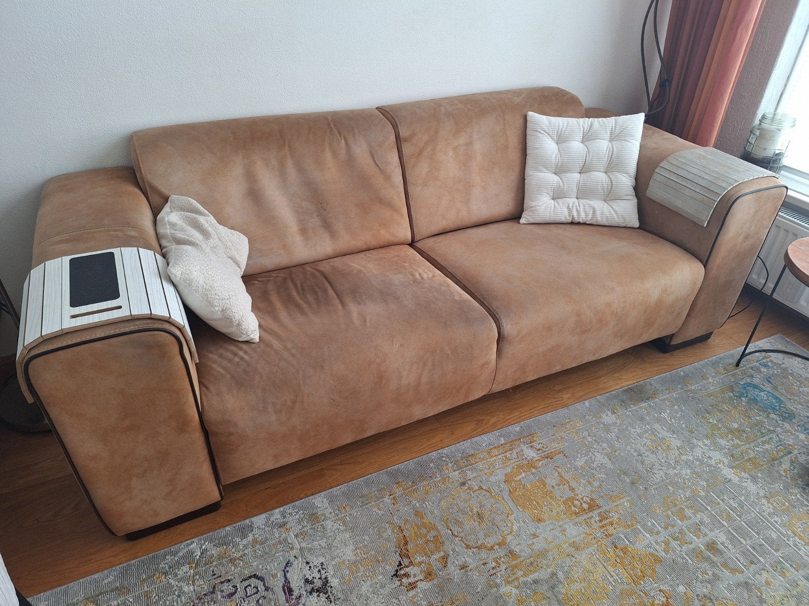 2 a 2,5-zits bank, kleur terra/cognac, Huis en Inrichting, Ophalen, Gebruikt