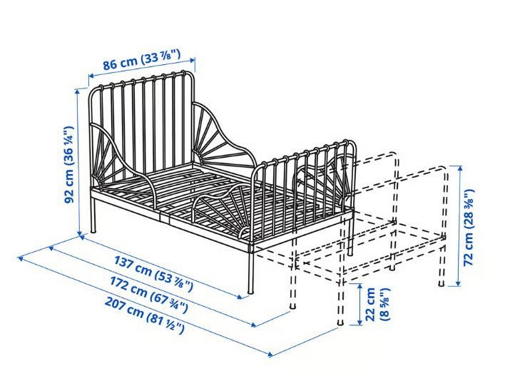 Ikea Minnen meegroeibed - zwart, Ophalen, 70 tot 85 cm, Zo goed als nieuw, Lattenbodem