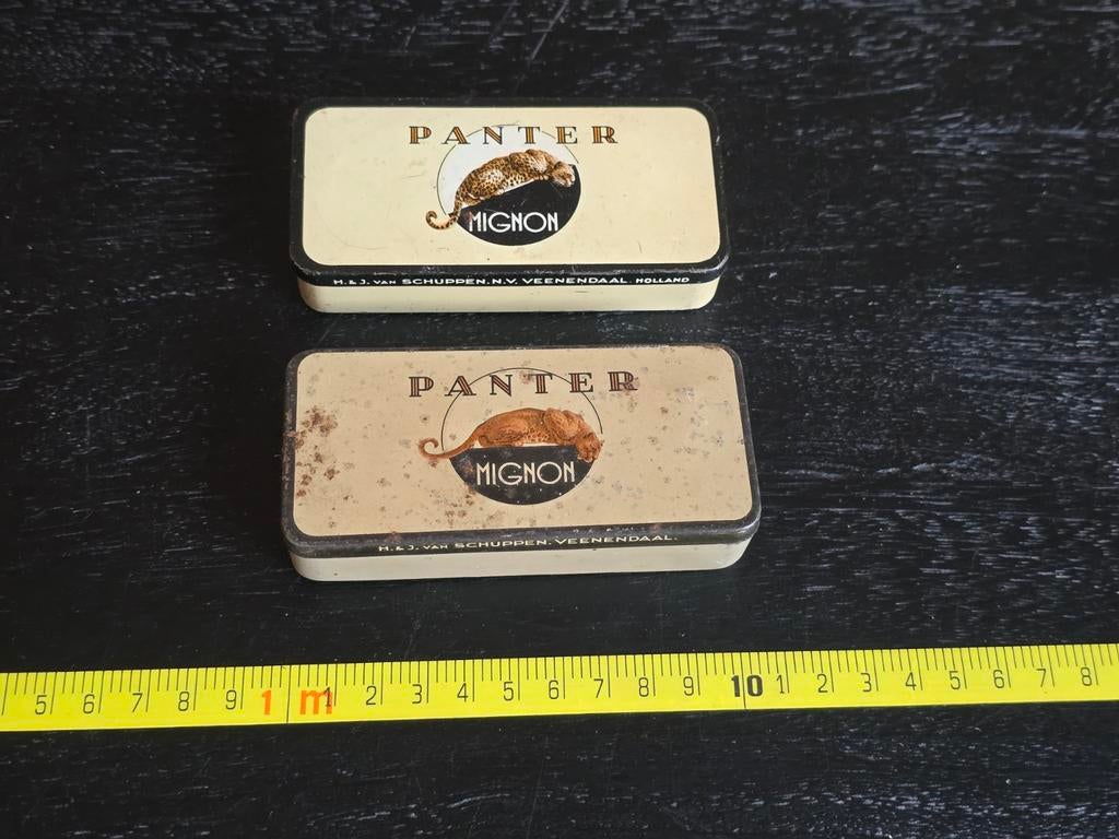 2 Vintage Panter Mignon blikjes - H.J. van Schuppen, Verzamelen, Blikken, Ophalen of Verzenden