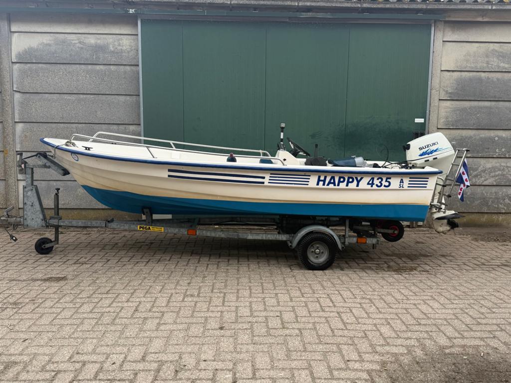 Happy 435 SL Visboot met Suzuki 4-takt motor en dieptemeter, Ophalen, Overige merken, Gebruikt, Buitenboordmotor